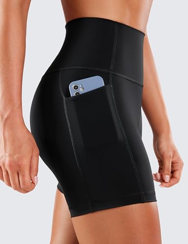 CRZ YOGA Women's Naked Feeling Biker Shorts with Pockets 5'' - High Waisted Yoga Gym Workout Spandex4