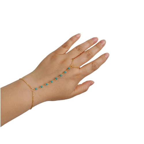 Dainty Gold Hand Chain Bracelet,18K Real Gold Plated Minimalist Handmade Beaded Finger Chain Bracelets for Women3