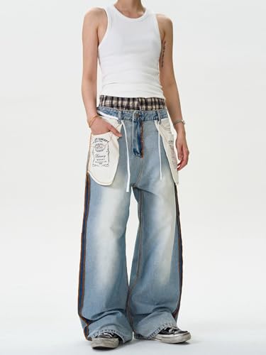 GUOYUXIAO Men's Jeans American Retro Denim Pants with Wide-Leg Casual Straight-Leg Trouser for Men3