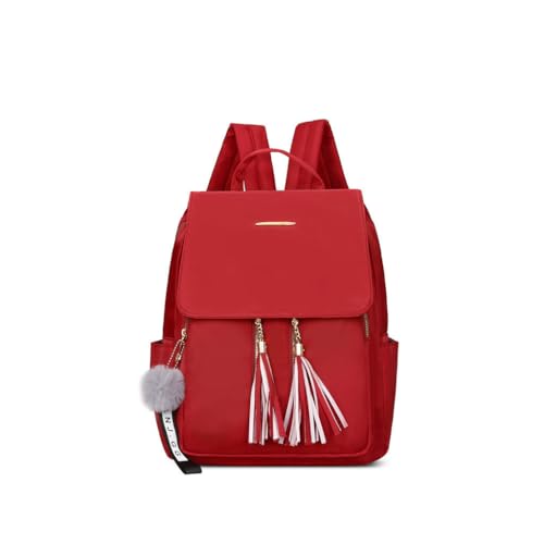 Mochila Feminina em Oxford com 4 Compartimentos e Zíper Bolsa Casual Média para Trabalho Escola Viagem e Uso Diário(Vermelho)