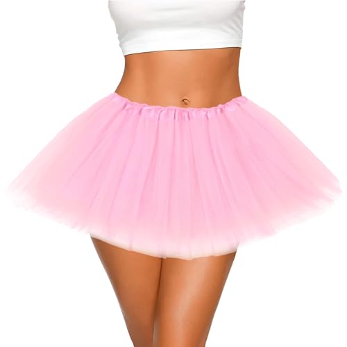 Tutus for Women 5 Layered Tutu Skirts for Women Adults Girls Teens Rave Halloween Costume Tutu Dance Skirt Tulle Skirts - Pink Tutu