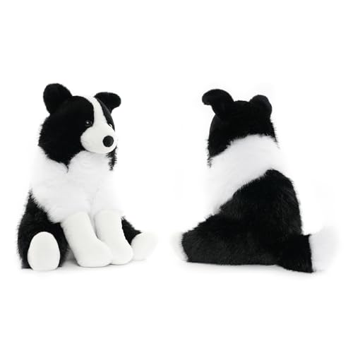 WEIGEDU Border Collie Plüschtier Hund Stofftiere Plüschtiere, 30.5 cm, Weicher Realistischer Schwarz-Weiß Welpe, Kuscheliges Farmtier-Plüschtier für Kinder, Mädchen, Jungen, Geburtstag