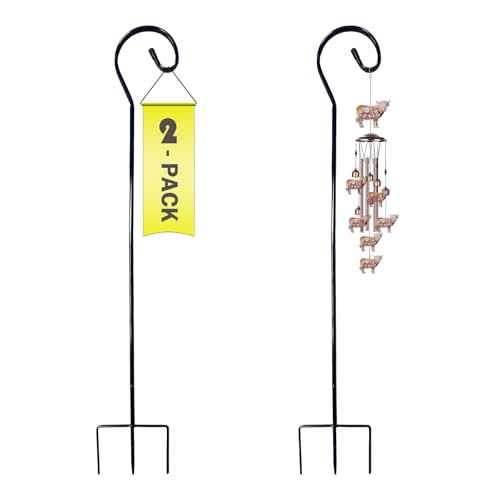 2-Pack Shepherds Hooks 48 Inches - 2/5 Inches Thick Garden Hanger with 3-Prong Base, Shepherds Hook...