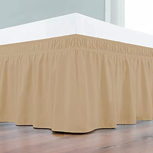 Image of Wrap Around Dust Ruffled Bed Skirt 18 inch Inch Tailored Drop Fade Resistant Brushed Microfiber Bed Skirt -Double Bed | Beige