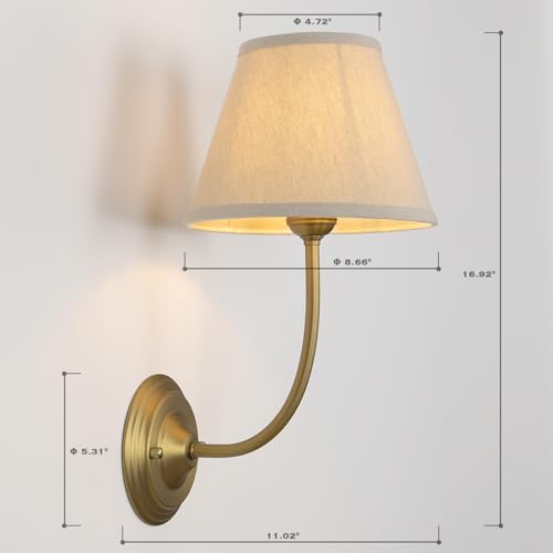 Image of Vintage Fabric Wall Sconce 8.66 inch Diam Linen Cloth Shade, E26 Hardwired Indoor 1-Light Wall Mounted Lamp Fixture for Living Room Bedroom Stairs Hallway