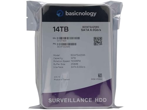 Image of Basicnology Surveillance HDD 14TB 7200RPM SATA 6Gb /s 128MB Cache 3.5inch Internal Surveillance Hard Drive (BG14TSA256S) - 3 Years Warranty (Renewed)