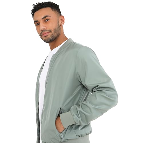 BRAVE SOUL Men's Bomber Jacket, Full Zip, Sage, Size L - Image 2