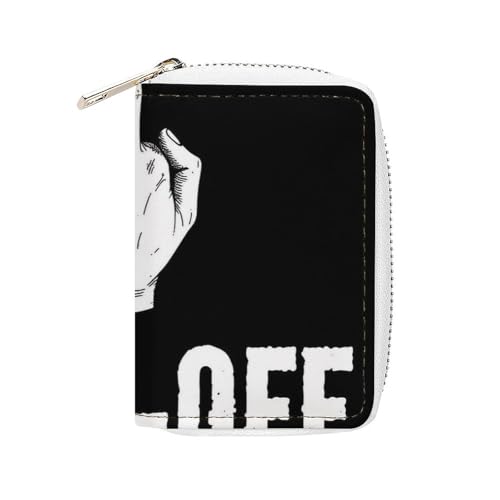 Men Women Credit Card Wallet with 20 Slots, Pu Leather Card Holder Organizer Bag Funny Rude Fuck Off Black Zipper Slim Wallet