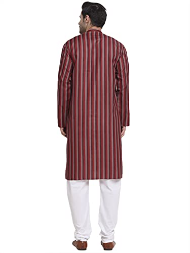 Image of KRAFT INDIA Men Cotton Dark Stripped Kurta ONLY