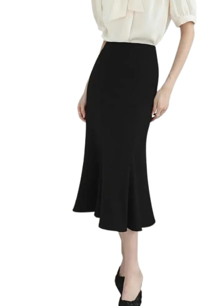 Women's Midi Flared Skirt, Black, A-Line Cut-image-7