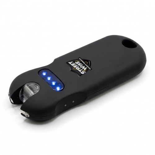 Streetwise Smart 24,000,000 Mini Stun Gun Keychain with Quick-Release, Rechargeable LED Flashlight – Self Defense Stun Gun for Women – Touch-Sensing Safety, Portable Personal Protection (Black)
