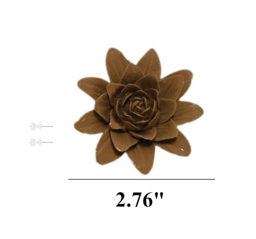 Image of Brown,Paeonia Lactiflora, 2.76 inch,Ceramic Flower Wall Art Decor, Artificial Flower Wall Sculpture,Handmade Ceramic Flowers for Home,Hallway,Living Room, Kitchen,Bathroom