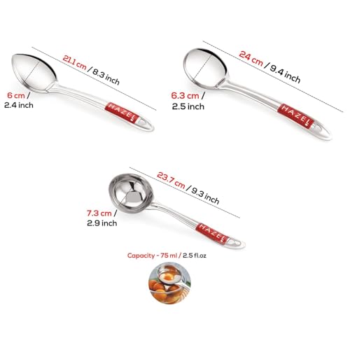 Image of HAZEL Stainless Steel Kitchen Tools Spoons Set of 3 (Ladle, Oval Shape Spoon, Pan Shape Spoon)