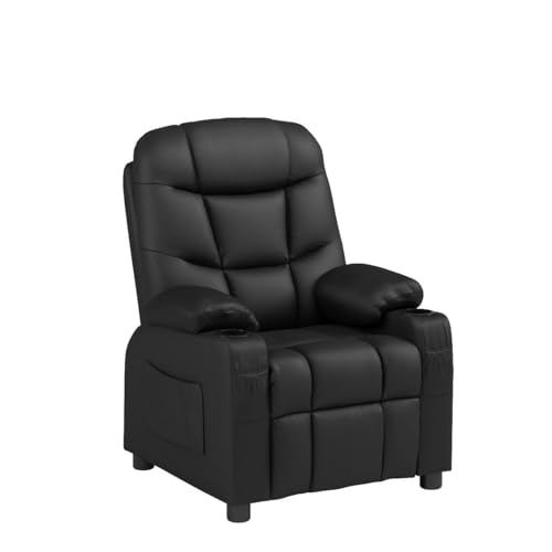 Image of Costzon Kids Recliner Chair with Cup Holder, Adjustable Leather Lounge Chair w /Footrest & Side Pockets for Children Boys Girls Room, Ergonomic Toddler Furniture Sofa, Kids Recliner (Black)