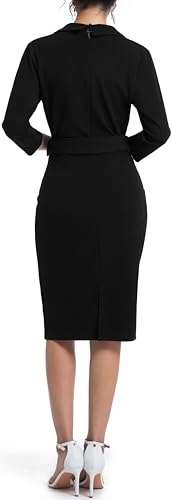 Image of SxClub Business Dresses for Women Elegant Long Sleeve Bodycon Pencil Knee Length Formal Dress for Evening Cocktail