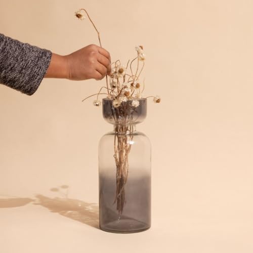 Image of Grande Handblown Glass Vase for Flowers & Home Decor | Slate Grey Decorative Table Vase for Living Room, Dining Table & Gifting