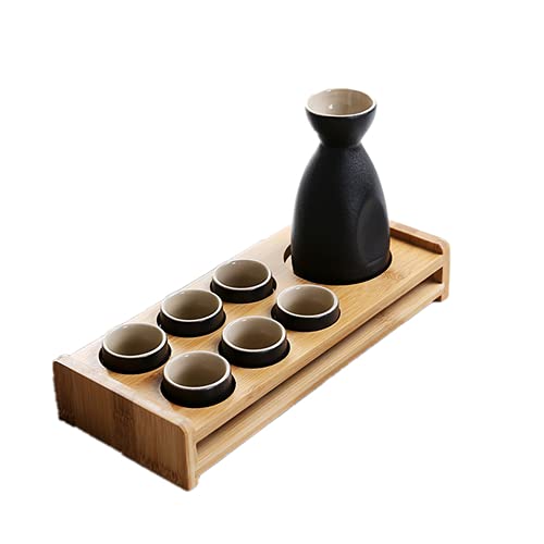 Vzqr 和酒徳利 8点セット 陶器 冷酒耐熱ガラス 保温保冷 酒器 ギフト 和食器 シンプルデザイン 日本料理用 盃セット (I)