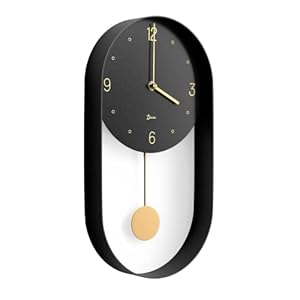 Driini Modern Pendulum Wall Clock – Decorative and Unique Metal Frame, with 8 Inch Face – Contemporary, Minimalist Design, with Silent Battery Operation – Includes Both Black and Gold Pendelum