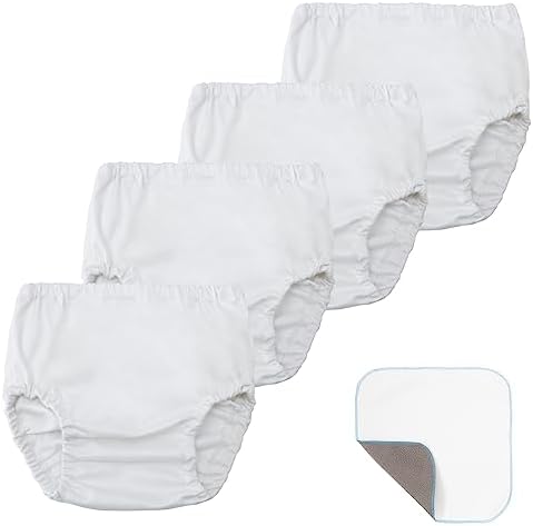 EZ Moms 4 Packs Soft Plastic Underwear for Toddlers Reusable Diaper Cover for Baby Girls Portable Rubber Pants for Toddlers with Baby Washable Wipes Boys and Girls 1T