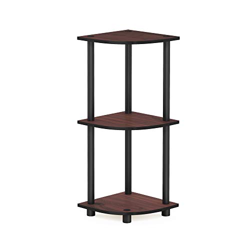 Image of Furinno Turn-N-Tube Toolless Assembly 3-Tier Storage Shelves, Dark Cherry | Brown Corner Shelf, Open Storage Book Shelf, for Organization and Storage, Living Room, Home Office, Bedroom