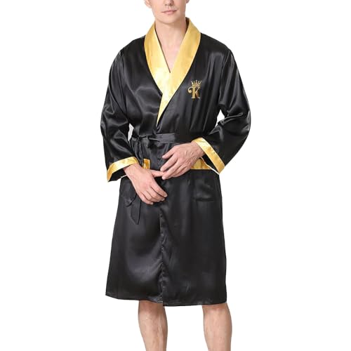 Lu's Chic Men's Long Sleeve Robe Pjs Satin Comfy Summer Silky Fall House Cool Lightweight Bathrobe