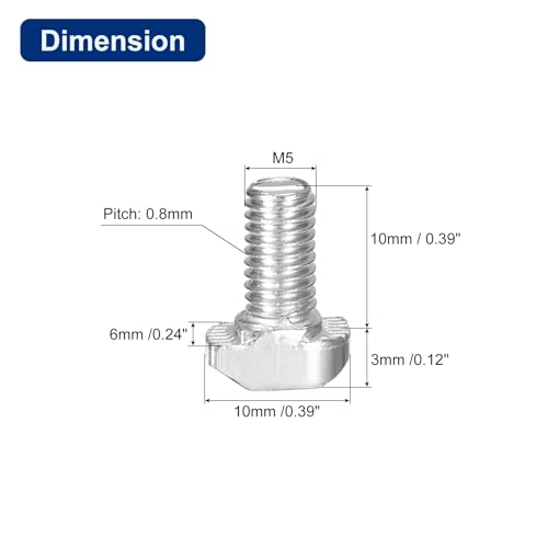 Image of uxcell 40Pcs T-Slot Bolts, M5 x 10mm Hammer Head Bolt T Screw Drop-in Stud for 2020 Series T-Slot Aluminum Extrusion Profile, Carbon Steel Nickel Plated, Silver