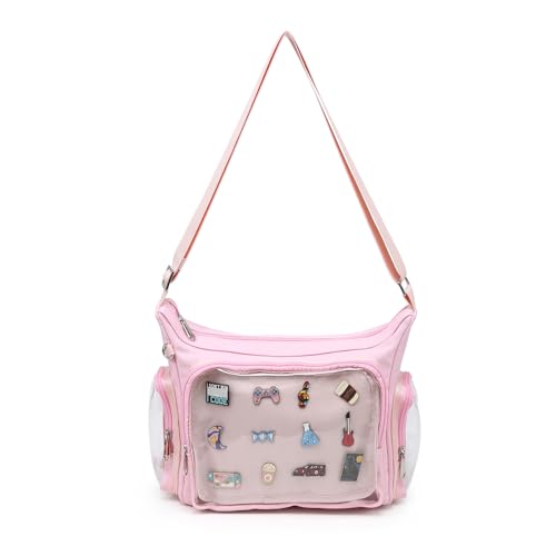 Image of Canvas Ita Bag Crossbody Shoulder Bag Kawaii Purses and Handbags with Anime Pins Display Medium