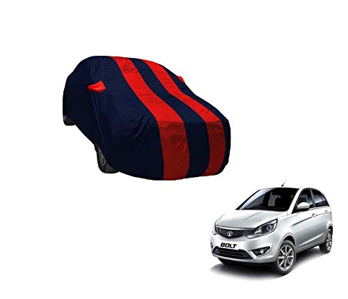 Image of Auto Hub Car Cover Compatible with Tata Bolt with Weather Proof, Mirror Pocket, Triple Stitched, Bolt Car Cover- Navy-Red