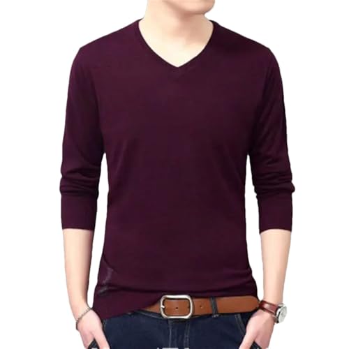 2024 Men's V-Neck Pullover Sweater Autumn Solid Color Casual Fashion Knitted Sweater