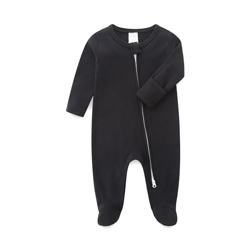 Hikido Unisex Baby One Piece Romper Solid Clothing Set Soft Comfy Cotton Onesie For 6-9Months Toddler Black cover