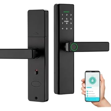 Fechadura Digital Biométrica Inteligente 5 em 1 - Tuya Wi-Fi Fechadura Eletronica Digital, Maçaneta Eletronica com Cilindro de Fechadura para escritório em casa