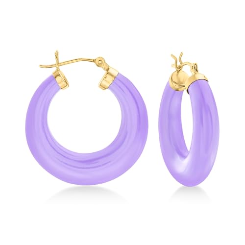 Image of Ross-Simons Round Gemstone Hoop Earrings in 14kt Gold 1 1 /8 inches