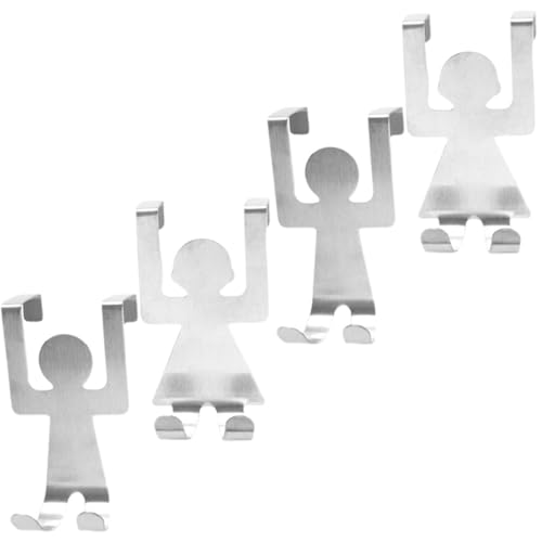 Gadpiparty Ganchos para Puerta en Forma de Figuras de Acero Inoxidable Paquete de 4 Piezas, Herramienta de Almacenamiento Resistente para Baño y Cocina