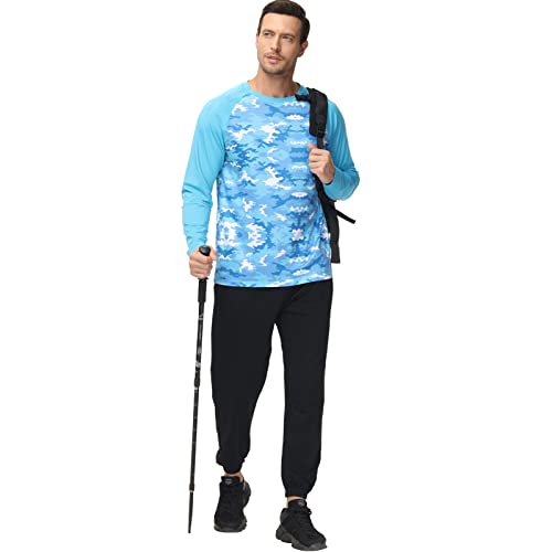 Satankud Men's Upf 50+ Rash Guard Swim Shirts Long Sleeve Hiking Running Shirt Beach Swimwear Workout Summer T-Shirts Camo/Skyblue L #TOP3