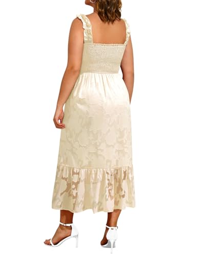 Image of Plus Size Summer Dress - Sun Boho Beach Casual Floral Spaghetti Strap Sleeveless Long Maxi Dresses