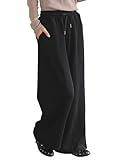 [神戸レタス] 裏起毛 ワイドパンツ あったかパンツ 楽ちん ウエストゴム レディース 冬服 スウェット パンツ [M4178] M ブラック