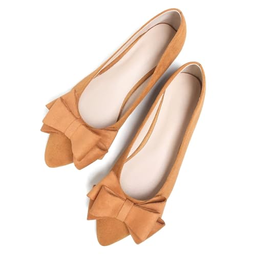 ChaiRong Zhou Women's Elegant Bowtie Slip on Ballet Flats,Pointy Toe Comfort Wedding Walking Flat Shoes Ballerian Shoes Big Size3