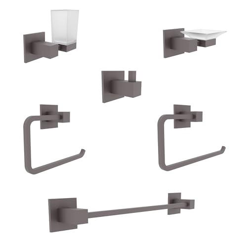 Image of IBELL Bathroom Hardware Set (Towel Bar /Soap Holder /Toothbrush Holder with Tumbler /Toilet Paper Holder /Hook /Towel Ring)