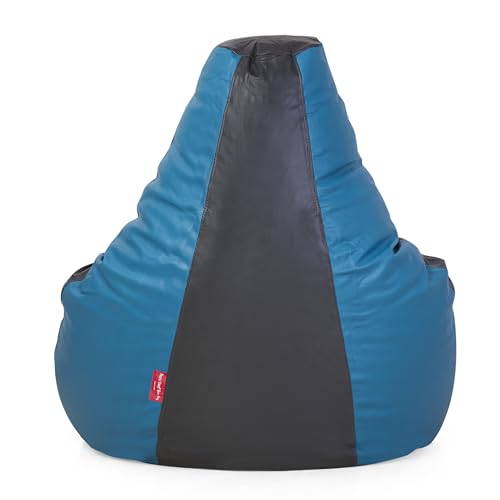Image of RnS Rest 'n' Sleep Faux Leather Teardrop Bean Bag Filled with Beans | Bean Bag Sofa Chair for Adults & Kids | Home, Office & Restaurant | Capacity Up to 120kg 1 Year Warranty(Dark Grey /Turquoise,4XL)