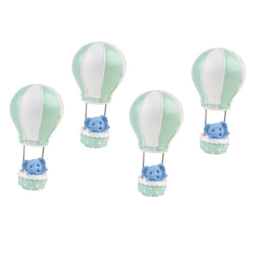 LOORGVEL Lot de 4 Décorations de Gâteau Non Comestibles en Résine Motifs Éléphant et Montgolfière Verts Accessoires Créatifs pour Garçon et Filles Décoration Anniversaire et Fête