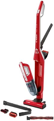 Bosch Flexxo Serie | 4 ProAnimal - Aspirador 2 en 1 de mano y pie, sin bolsa y sin cable, batería de 25,2 V con accesorios especiales para mascotas, color rojo