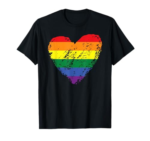 Gay Pride Proud Regenbogen-Flagge, farbiges Herz, LGBTQ+, Lesbisch, Gay Pride, Vintage T-Shirt, Damen, Herren, Unisex Kinder, Schwarz, S