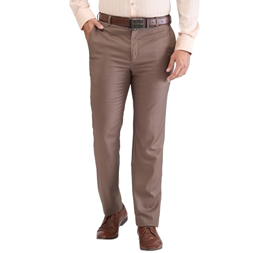 Image of Raymond Men's Contemporary Fit Terylene Blend Solid Pattern Flat Front Formal Trouser