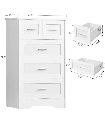 Image of TEENFON Tall White Dresser for Bedroom, Modern 5 Drawer Dresser with Metal Handles, Wood Dressers & Chest of Drawers, Wooden Closet Clothes Storage Organizer for Bedroom, Living Room, Hallway, White