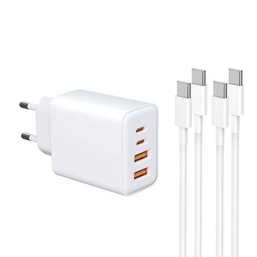 USB-C Ladegerät mit 1,2m und 2m C-C Kabel,4 Ports Mehrfach Charger mit USB-C und USB-A, 40W Schnellladung PD 3.0 Power Adapter USB Netzteil für lPhone 17/16/15/14/14/12/11/XS, G alaxy, lPad,Handys