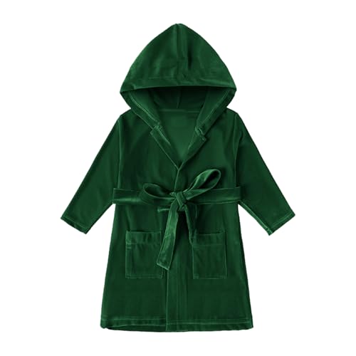 Generisch Albornoz infantil con capucha para la playa, manga larga, capa suave, albornoz para niñas, verde, 3-4 años