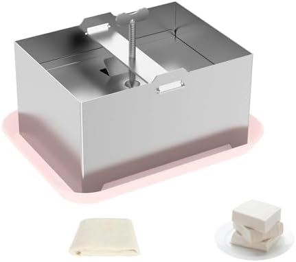 Tofu Press & Paneer Maker | Food Grade 304 Stainless Steel, Adjustable Pressure, Drip Tray, Detachable Design, Reusable Cheese Making Kit (22x14x11cm)