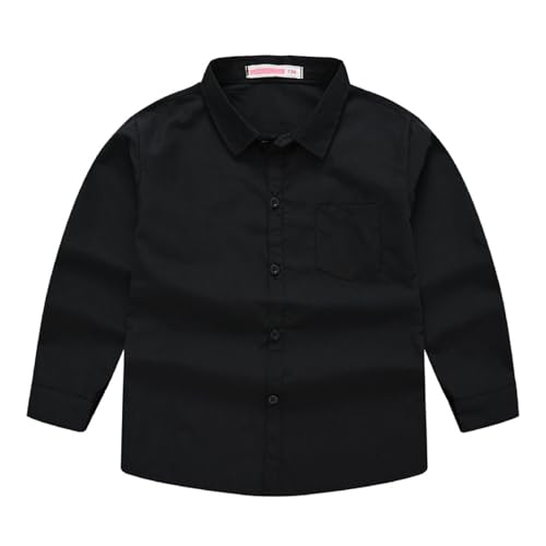 Kids Girls Boys Long Sleeve Shirts Lapel Solid Color Button Down Casual Tops Soft Light Dress Shirts for Youth Children