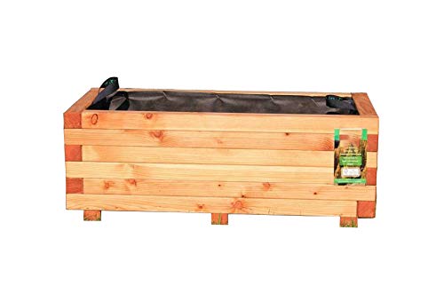 HOQ Pflanzkasten aus Lärche - mit Vlies und Griffen - Premium Pflanzkübel - Holz Blumentopf - Hochbeet aus Holz - Blumenkasten 80 x 40 x 31 cm