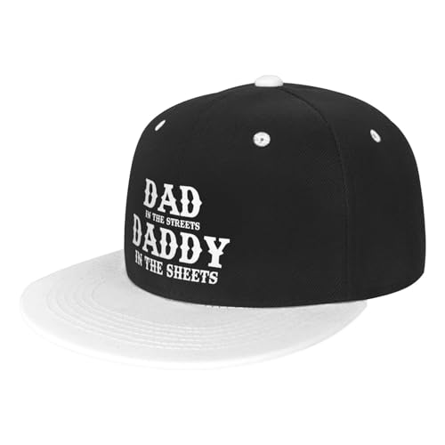 Renzund Dad in The Streets Daddy in The Sheets Snapback Hat Funny Flat Bill Visor Adjustable Hip Hop Baseball Cap White